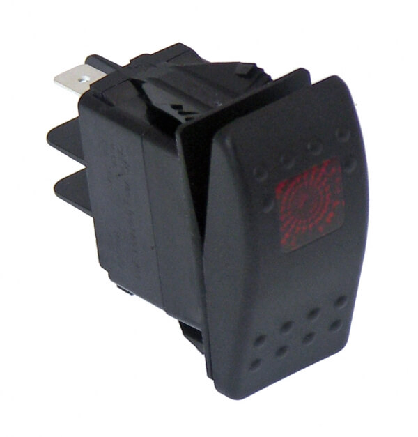 Black Paddle Type Rocker Switch, LED Pilot Light, 20 Amps, 12 Volt, On/Off 3 Prong