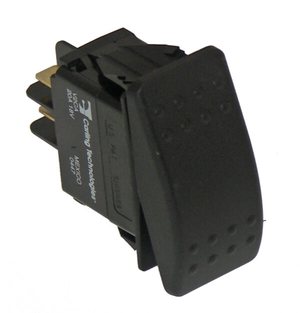 Black Paddle Type Rocker Switch, 20 Amps, 18 Volt, Off/On Momentary, No Red Pilot, 2 Prong