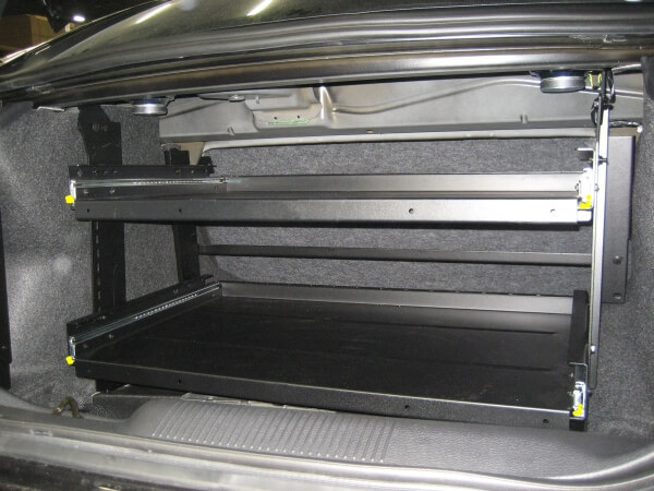 DISCONTINUED – 2011-2022 Dodge Charger Full Width Trunk Tray Bearing, Double Decker Shelves