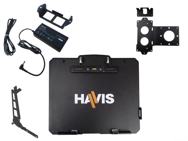 Package – Docking Station with Triple Pass-Through RF Antenna Connections, LPS-140 (120W Vehicle Power Supply with LPS-208), LPS-211 (Multipurpose Bracket), and DS-DA-422 (Screen Support) for Getac K120 Convertible Laptop