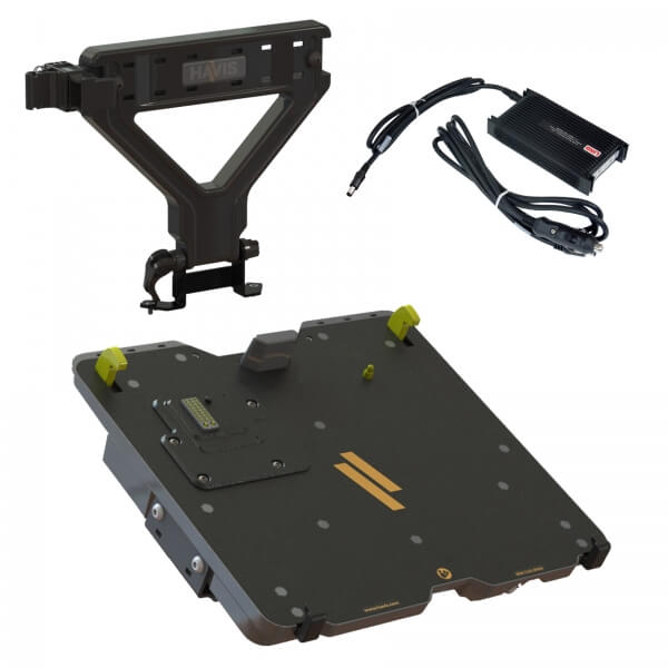 Docking Station with Triple Pass-through Antenna Connections for Getac’s V110 Convertible Notebook with Power Supply and Havis Screen Support