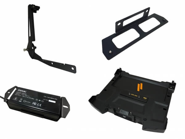 Docking Station with Triple Pass-through Antenna Connections for Getac’s S410 Notebook with Power Supply and Mounting Brackets, and Havis Screen Support