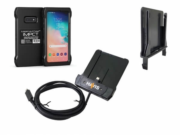 Package – Havis Phone Dock with Adapter & Juggernaut.Case IMPCT Smartphone Case – Samsung Galaxy S10e