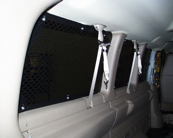 1997-2023 Chevrolet G-Series Extended Length Van With Swing Out Side Doors Interior Window Guard Kit For 8 Windows, 15 Passenger, Dual Pull Out Doors