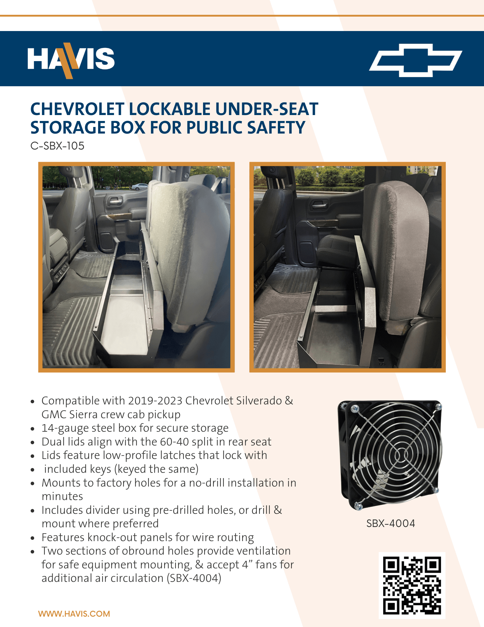 Chevrolet Lockable Under-Seat Storage Box for Public Safety Sales Sheet