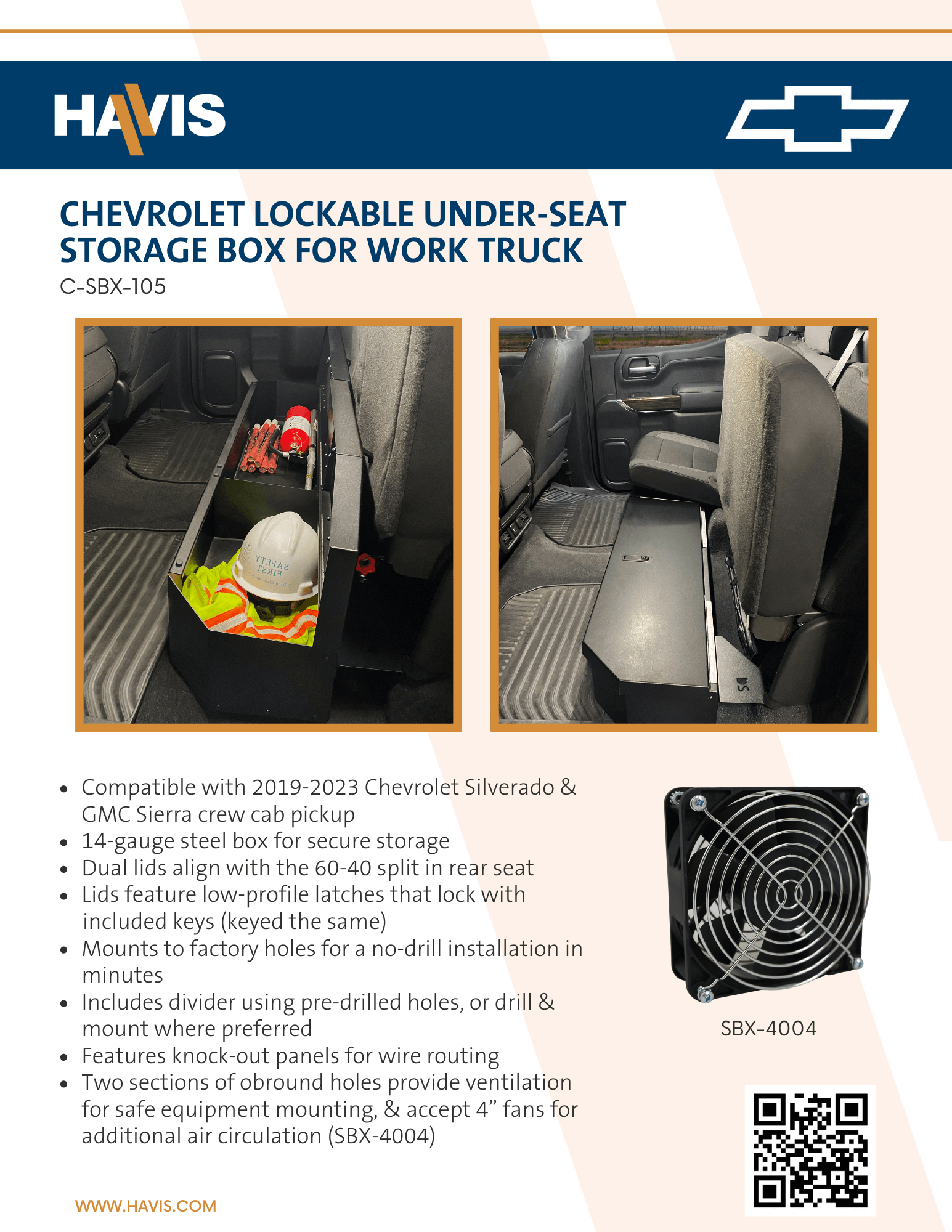 Chevrolet Lockable Under-Seat Storage Box for Work Truck Sales Sheet