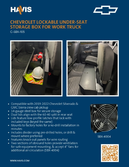 Chevrolet Lockable Under-Seat Storage Box for Work Truck Sales Sheet