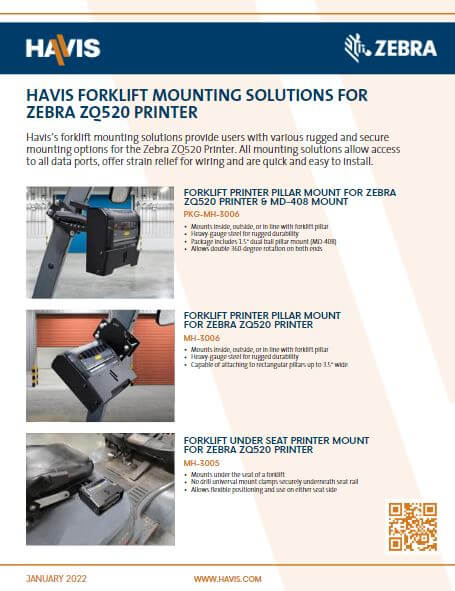 Zebra ZQ520 Printer Forklift Mounting Solutions Sales Sheet