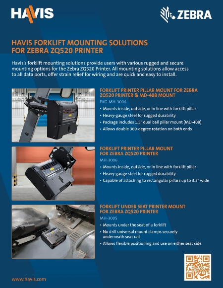 Zebra ZQ520 Printer Forklift Mounting Solutions Sales Sheet
