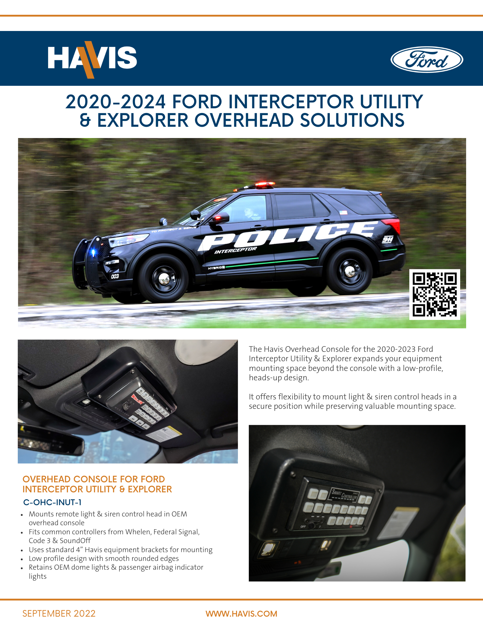 2020-2024 Ford Interceptor Utility & Explorer Overhead Solutions Sales Sheet