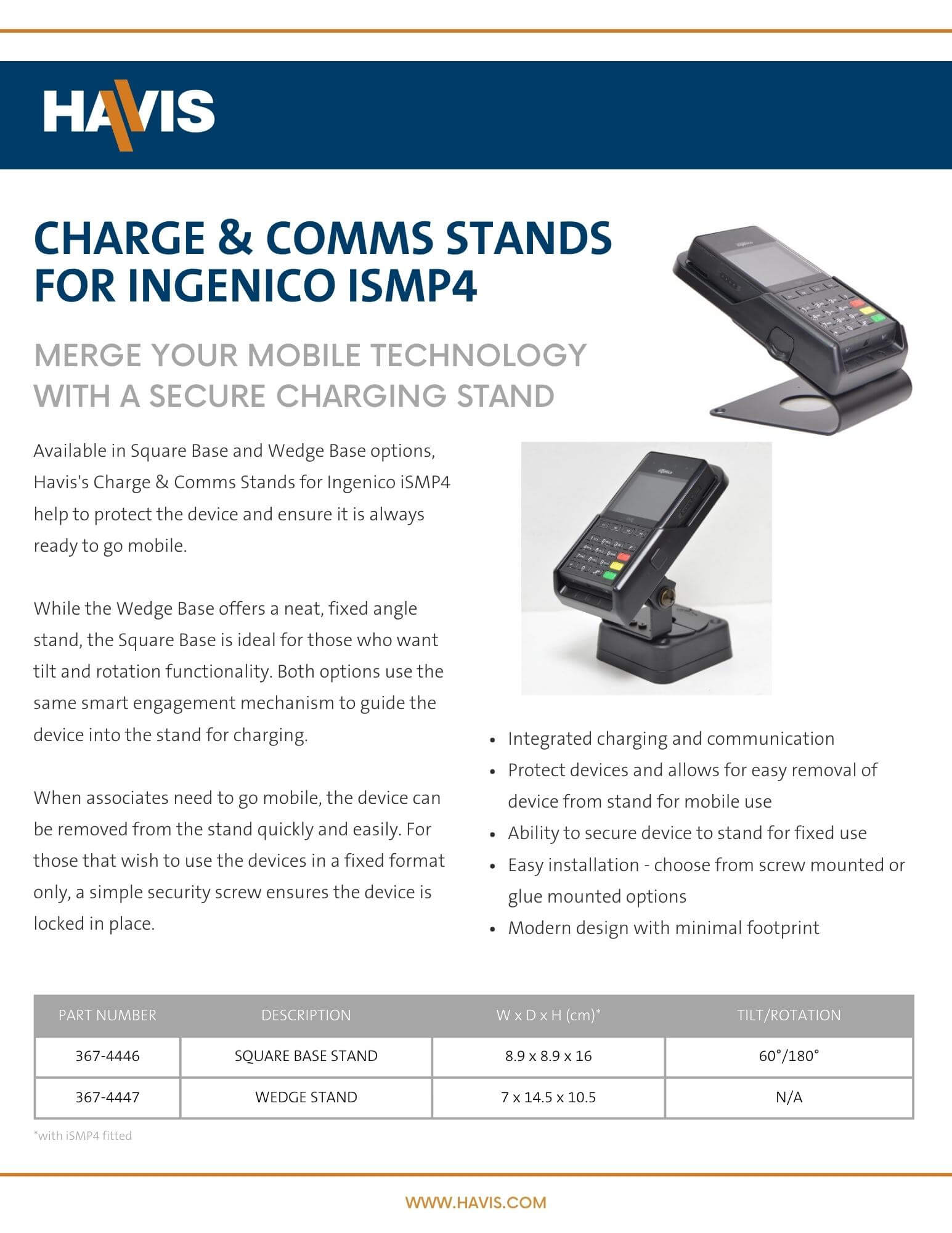 Charge & Comms Stands for Ingenico iSMP4 Datasheet