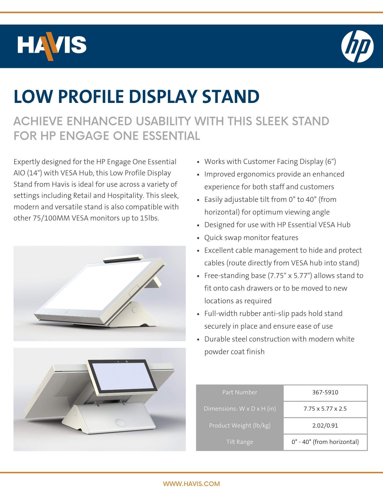 Low Profile Display Stand for HP Engage One Essential Datasheet