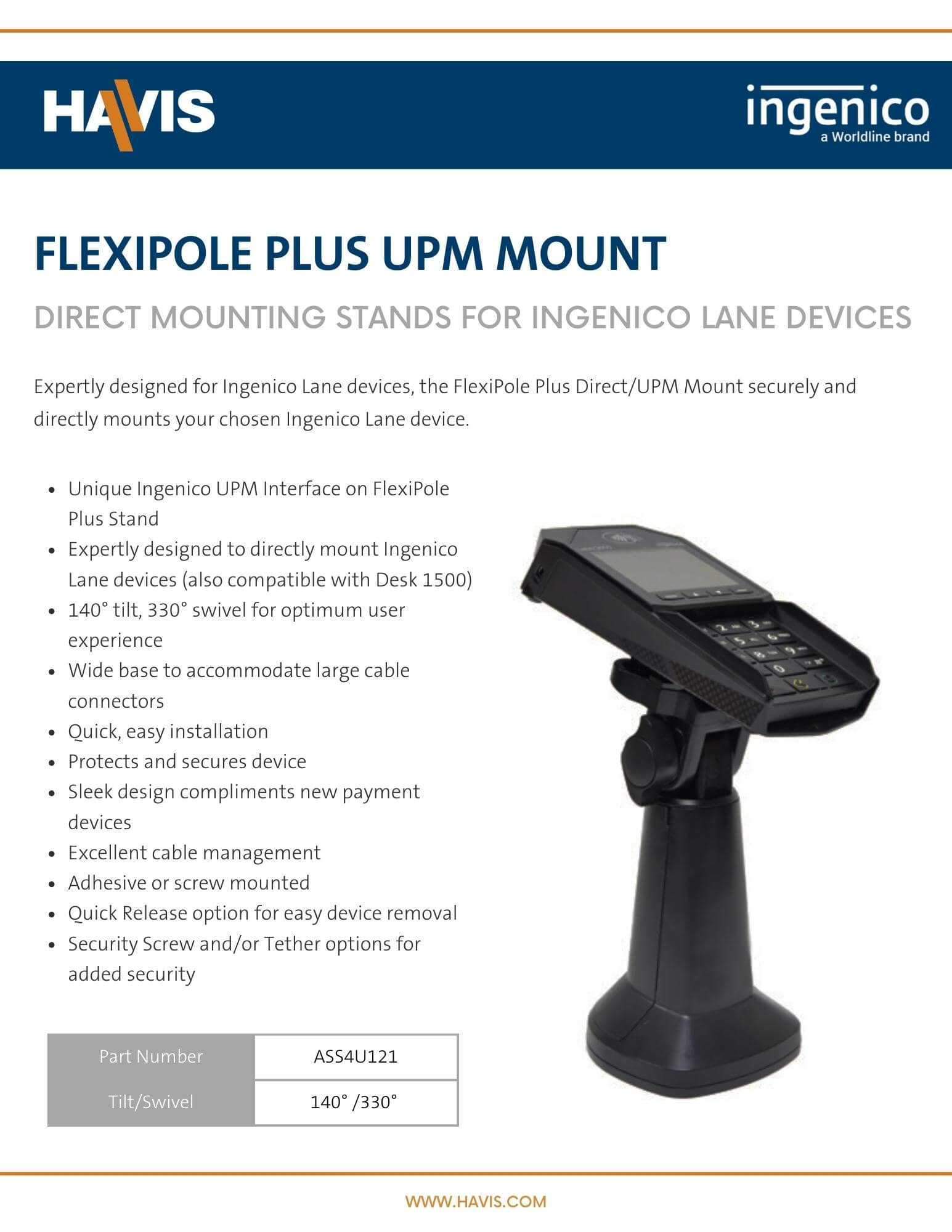 FlexiPole Plus UPM Stand for Ingenico Lane Series Datasheet