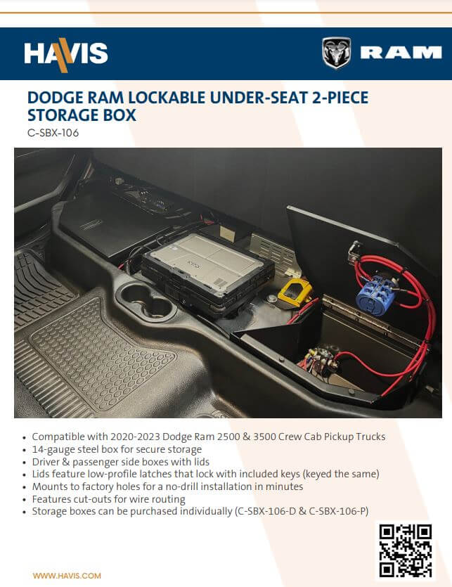 2020-2023 Dodge Ram Lockable Under-Seat 2-Piece Storage Box
