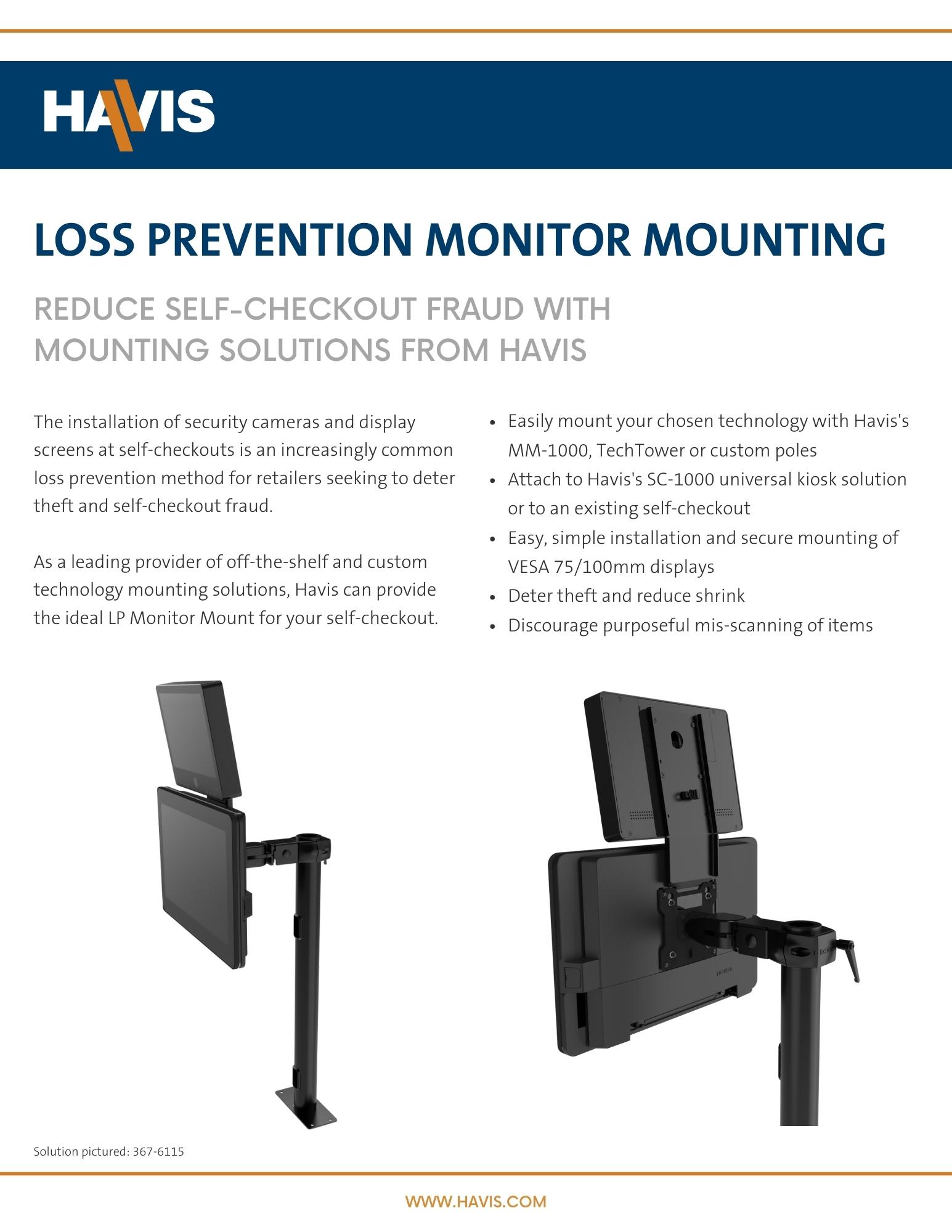 Loss Prevention Monitor Mount Sales Sheet