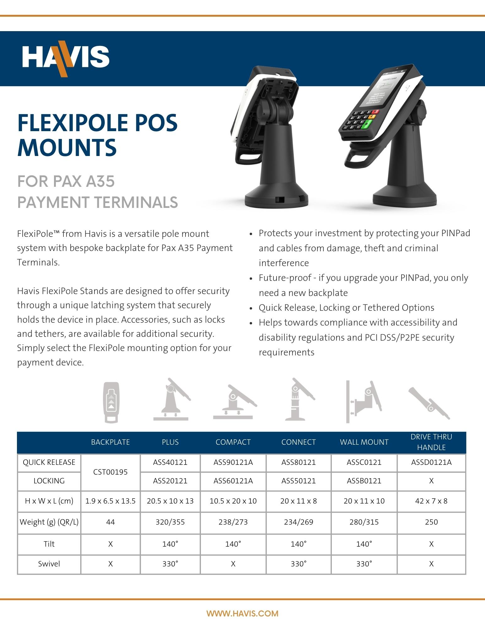FlexiPole Mounts for PAX A35 - Data Sheet